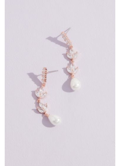 Leafy Crystal and Faux Pearl Droplet Earrings - Wedding Accessories